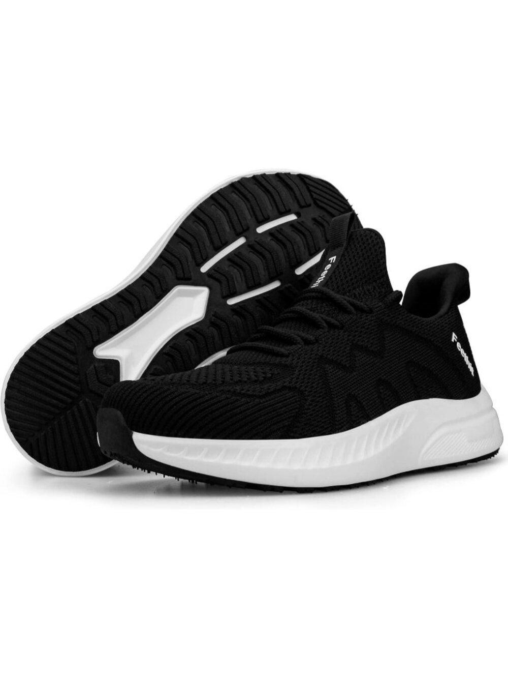 Women's Black White Mesh Lightweight Workout Athletic Running Slip on Sneaker - Picture 6 of 6